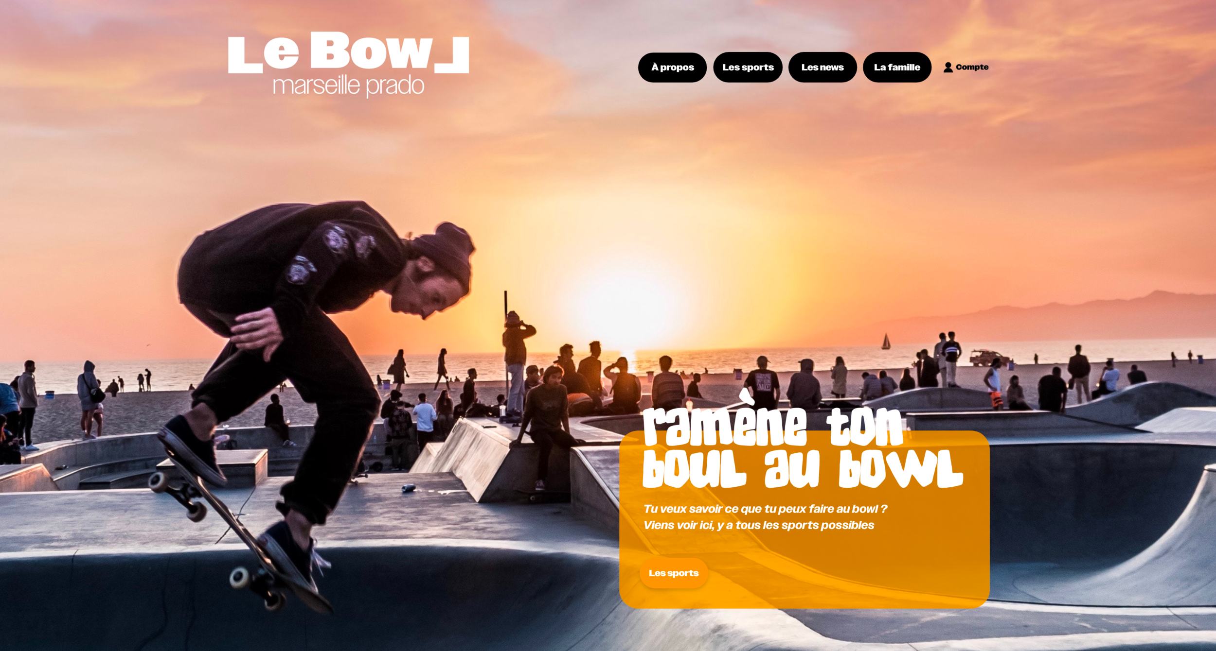 Le Bowl Marseille Prado  -  maquette site web skate park, page d'accueil